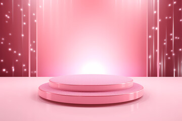 Pink podium 3d illustration background , mock up display with sparkle and glitter for beauty products or holiday event.	