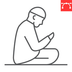 Islamic prayer line icon, Ramadan and muslim, namaz vector icon, vector graphics, editable stroke outline sign, eps 10.
