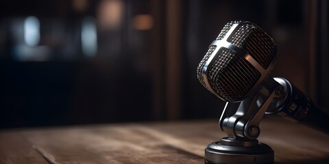 photo of a podcast microphone on a table