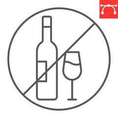 No alcohol line icon, Ramadan and prohibition, no drinking vector icon, vector graphics, editable stroke outline sign, eps 10.
