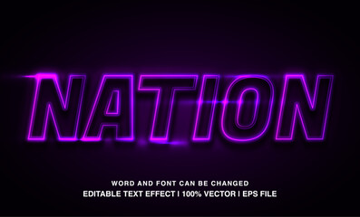 Nation editable text effect template, purple neon light futuristic style, premium vector