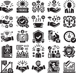  Vintage Retro Styled Vector trust icons- Black and White illustration