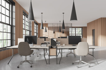 Wooden open space office interior