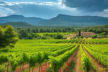 Fototapeta premium Provence region in South France. A perfect vineyard in July