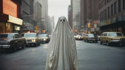 Papier Peint photo TAXI de new york Women in white dress