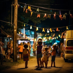 lifestyle photo neighborhood carnival with person in foreground.