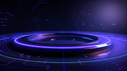 Obraz premium Abstract dark purple and blue technology background with digital tech circles - copy space available