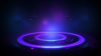 Fototapeta na wymiar Abstract dark purple and blue technology background with digital tech circles - copy space available