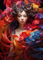 An abstract painting of a beautiful woman painted with tempera colors. Generative AI.