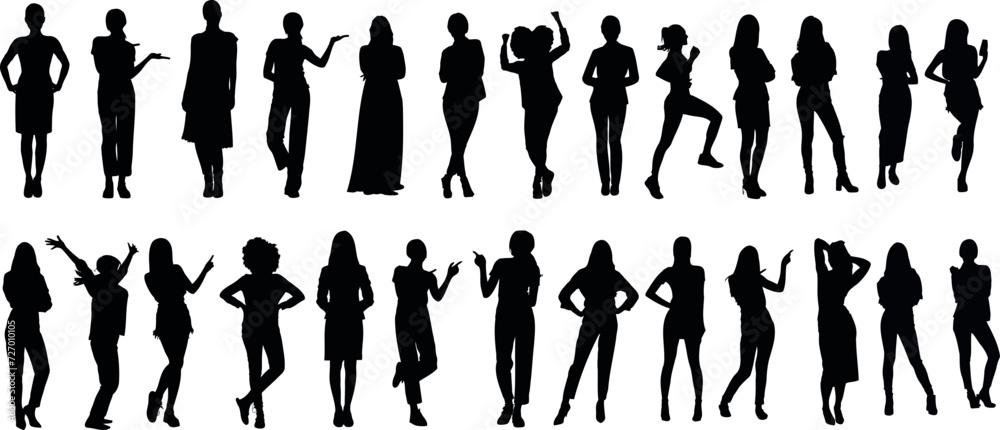 Wall mural stylish women silhouette in diverse poses, collection of woman showcasing fashion and elegance on a 