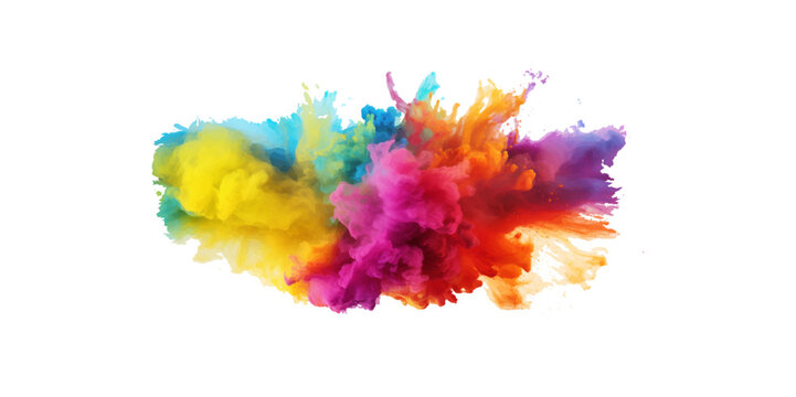 colorful vibrant rainbow Holi paint color powder explosion with bright colors isolated white background.