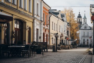 Fototapeta na wymiar Old town street of Tartu, Estonia. 