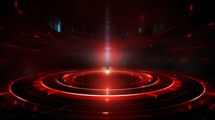 Vibrant red technology backdrop with abstract digital tech circles - copy space available