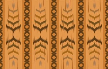 Ikat seamless pattern embroidery on brown background. Geometric ikat ethnic oriental pattern traditional. Design for ethnic, batik, textiles, home decor, and graphic design.