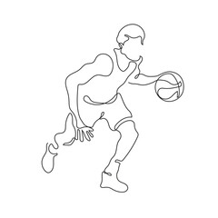 continuous line drawing of basketball player ball.single line vector of basketball player carrying ball.