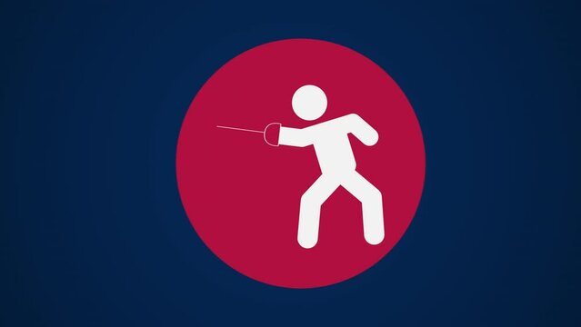Pictograma de los Juegos Ol&iacute;mpicos de lado derecho con el deporte esgrima en fondo azul. 