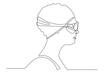 one line drawing of swimming athlete.continuous line portrait of swimmer.