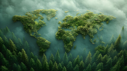 green forest scenery world map shape
