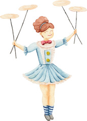 Watercolor Woman Shows Plate Spinners