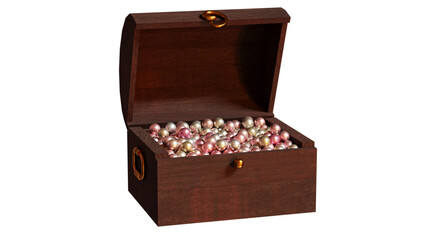 pink pearl in wooden treasure box small size open for show item 3D rendering