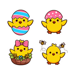 set of easter day themed chicks illustration design