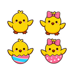 set of easter day themed chicks illustration design