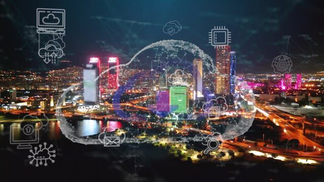 Cloud computing concept. Communication network. High quality 4k footage
