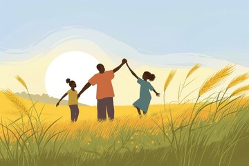 family and friends play in the fields