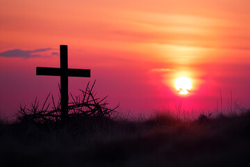 Sunset Behind Christian Cross