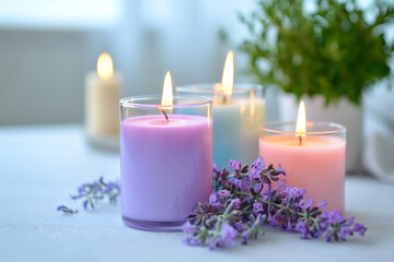 Obraz na płótnie Canvas Aromatherapy Candles with Lavender