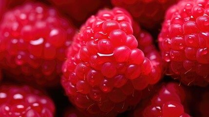 Ripe red raspberries. Berry background. Healthy breakfast, vitamins.