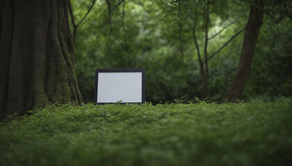 Blank Frame and Billboard with Empty Photo Space on the green forest background in slow life theme