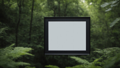 Blank Frame and Billboard with Empty Photo Space on the green forest background in slow life theme