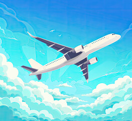Flat airplane illustration, vector. Flying plane, takeoff, landing