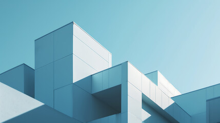 Minimalist office building with simplified geometric shapes. Concept of corporate business