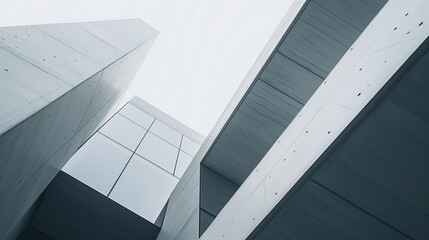 Minimalist office building with simplified geometric shapes. Concept of corporate business