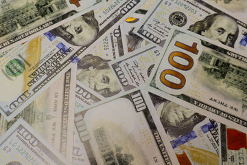 Texture US dollars. Background of one hundred dollar bills.