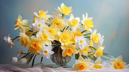 Painterly Jonquil Bouquet: An Artistic Composition with Vivid Hues of Yellow, Capturing Fragrant Allure in a Still Life Masterpiece