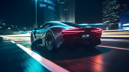Fototapeta premium A sports supercar navigating a futuristic night highway