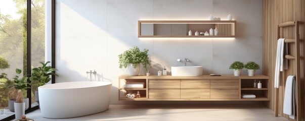Fototapeta na wymiar Beautiful modern bathroom in white design. Generative AI.