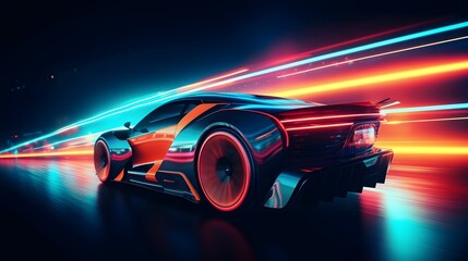 A sports supercar navigating a futuristic night highway