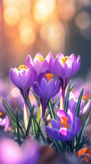 Blooming Joy: Colorful Crocuses on Sunny Spring Background - Nature Wallpaper
