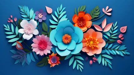 Poster There is a paper flower arrangement with many different colors ,,3D colourful paper flowers. Beautiful vibrant floral background. Handmade festive decorat Pro Photo    © Abdul