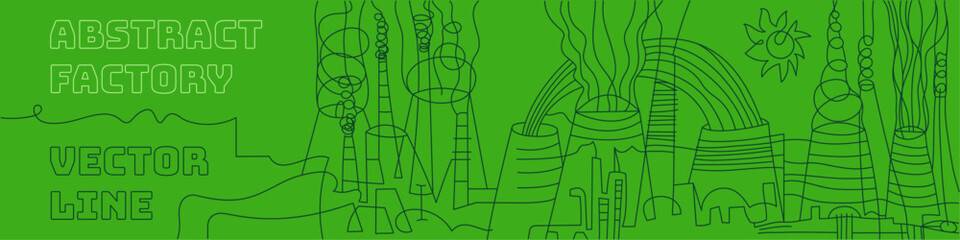 Abstract factory illustration. Modern thin line style. 
Abstract vector illustrations of linear power plants or industrial architectures for banner design template. Contour image of Cooling tower.