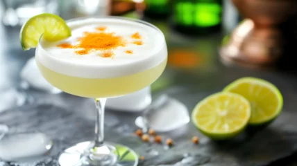 Fotobehang pisco sour cocktail lime drink © mr_marcom