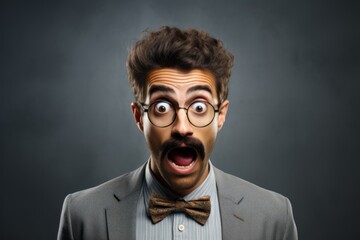 Fototapeta premium portrait of an elegant mustachioed man reacting emotionally to what he sees