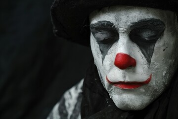sad clown with bowler hat and red nose - obrazy, fototapety, plakaty