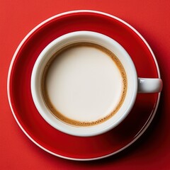 Cup with aromatic cappuccino on red background