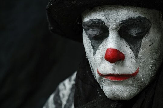 sad clown with bowler hat and red nose