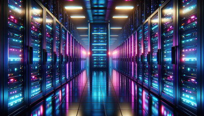Futuristic Data Center Server Room Corridor